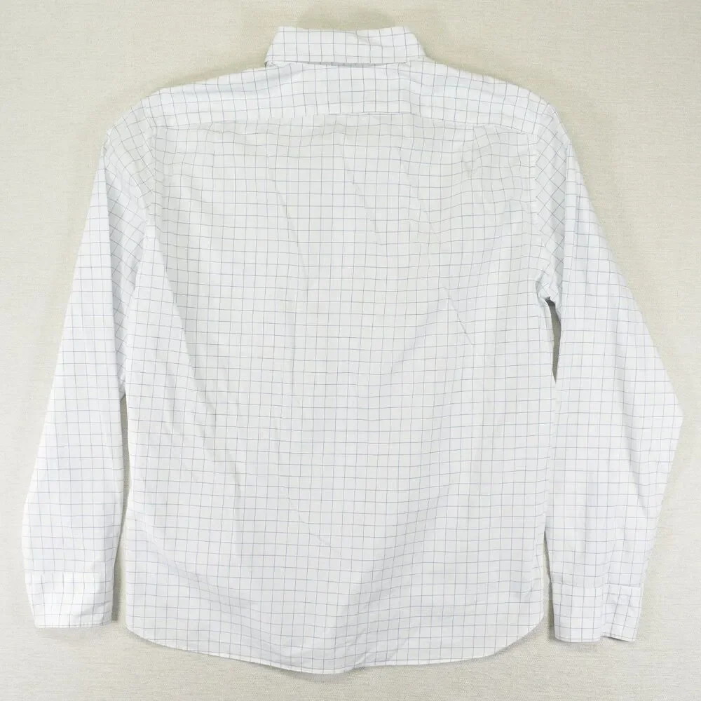 J.Crew Slim Fit Grid Windowpane Plaid Button Down Dress Shirt Large White Blue